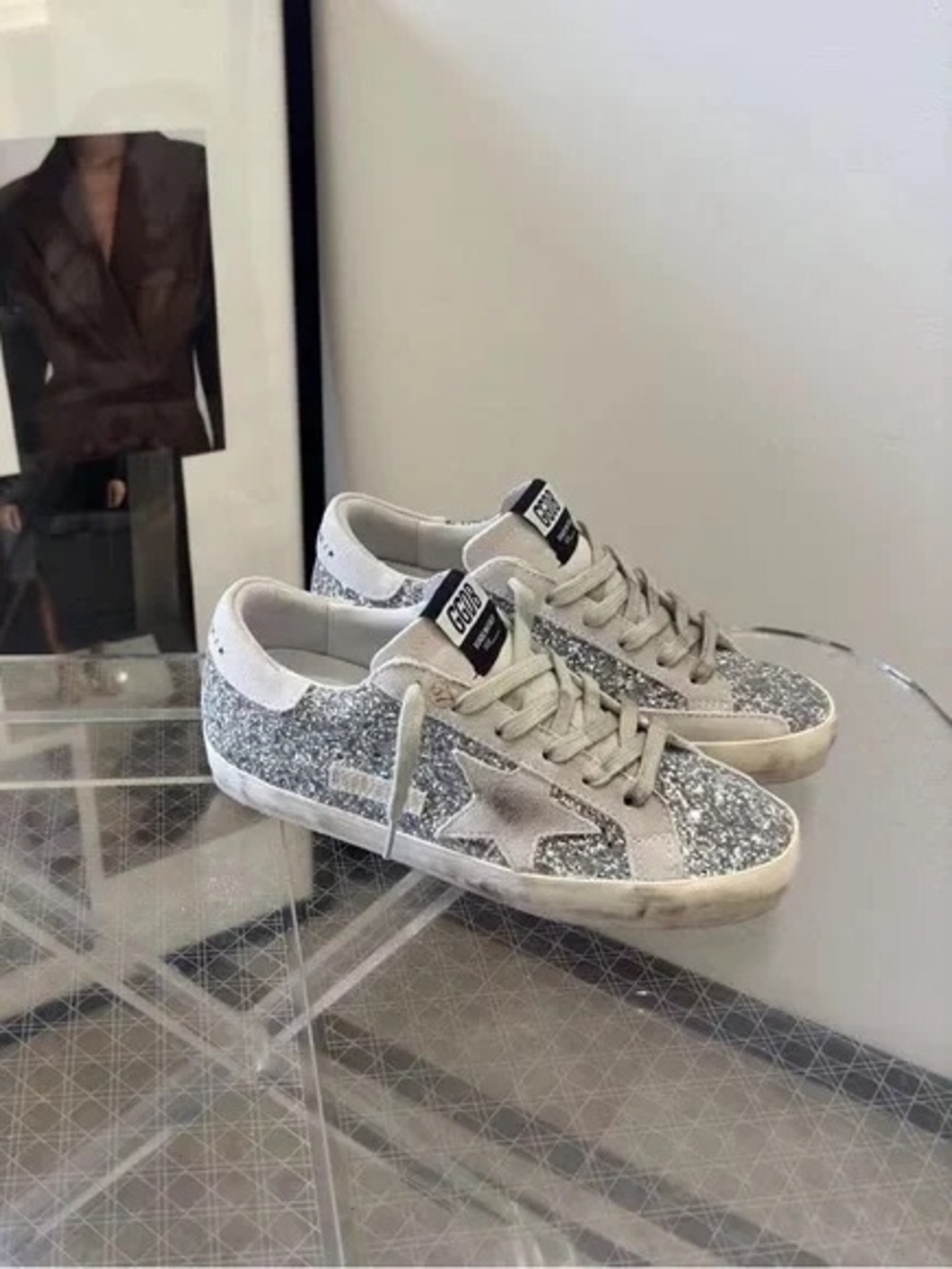 Golden Goose Silver Glitter Star Low-Top Sneakers